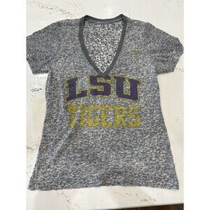 LSU Colosseum Gray Short Sleeve Rhinestone V Neck Shirt Women’s Size Large